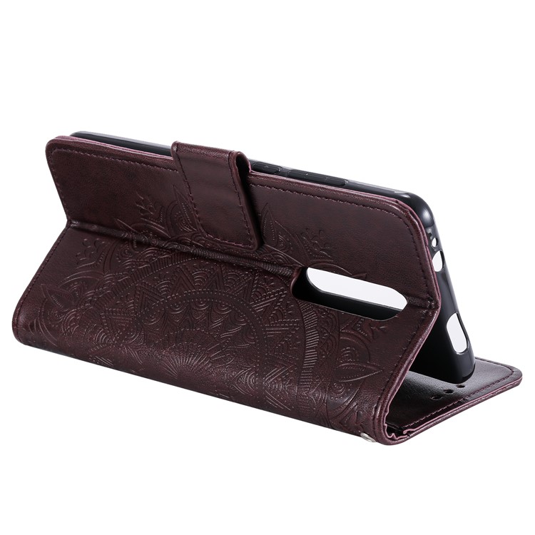Imprint Flower Leather Wallet Case for Xiaomi Redmi K20 / Mi 9T / Redmi K20 Pro / Mi 9T Pro - Brown-5