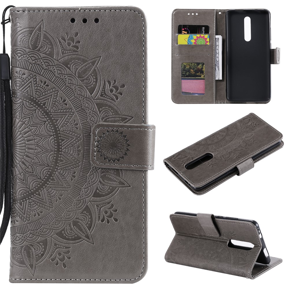 Imprint Flower Leather Wallet Case for Xiaomi Redmi K20 / Mi 9T / Redmi K20 Pro / Mi 9T Pro - Grey-1