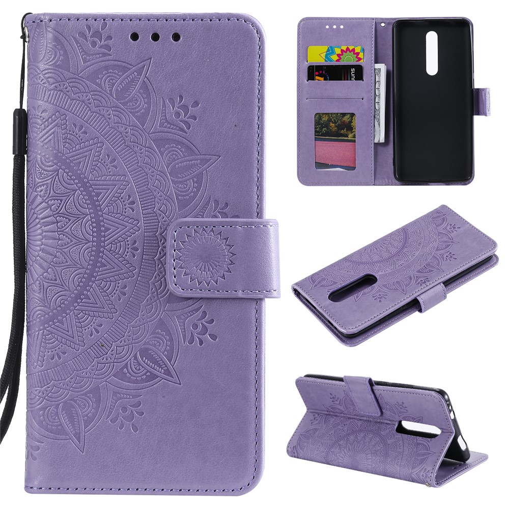 Imprint Flower Leather Wallet Case for Xiaomi Redmi K20 / Mi 9T / Redmi K20 Pro / Mi 9T Pro - Purple-1