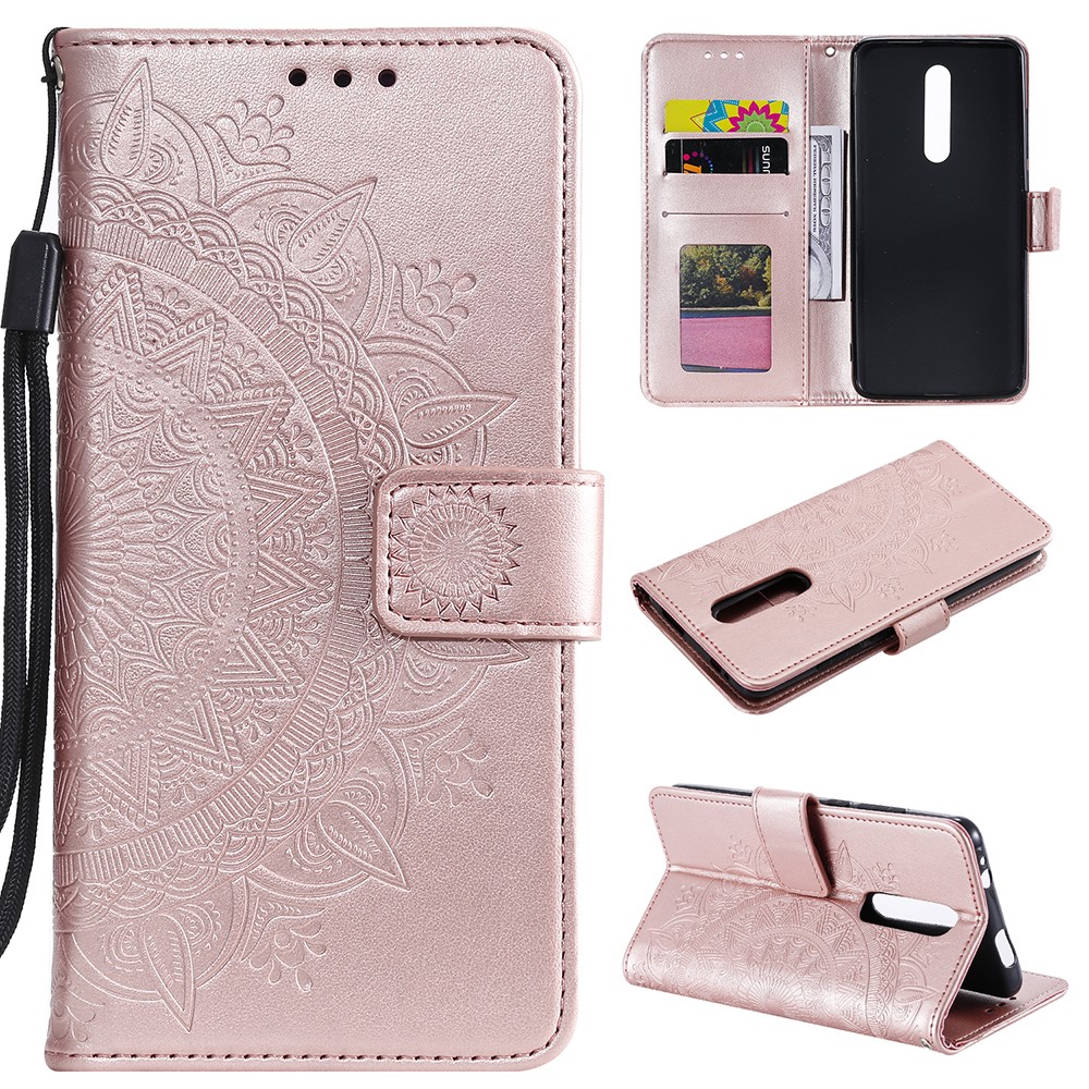 Imprint Flower Leather Wallet Case for Xiaomi Redmi K20 / Mi 9T / Redmi K20 Pro / Mi 9T Pro - Rose Gold-1