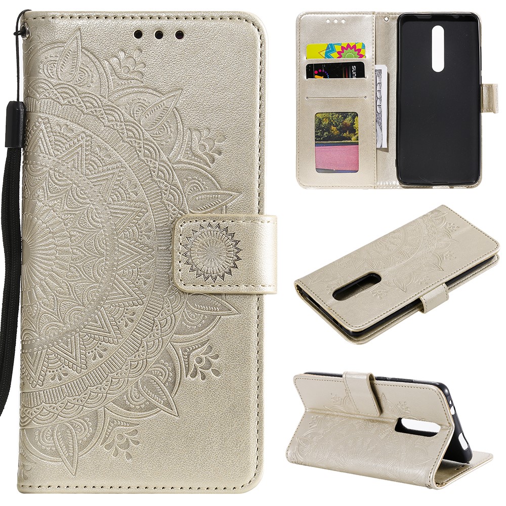 Imprint Flower Leather Wallet Case for Xiaomi Redmi K20 / Mi 9T / Redmi K20 Pro / Mi 9T Pro - Gold-1