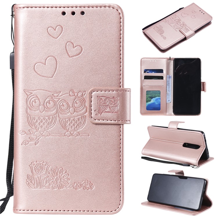 Imprint Heart Owl Leather Wallet Case for Xiaomi Redmi K20 / Mi 9T / Redmi K20 Pro / Mi 9T Pro - Rose Gold-1