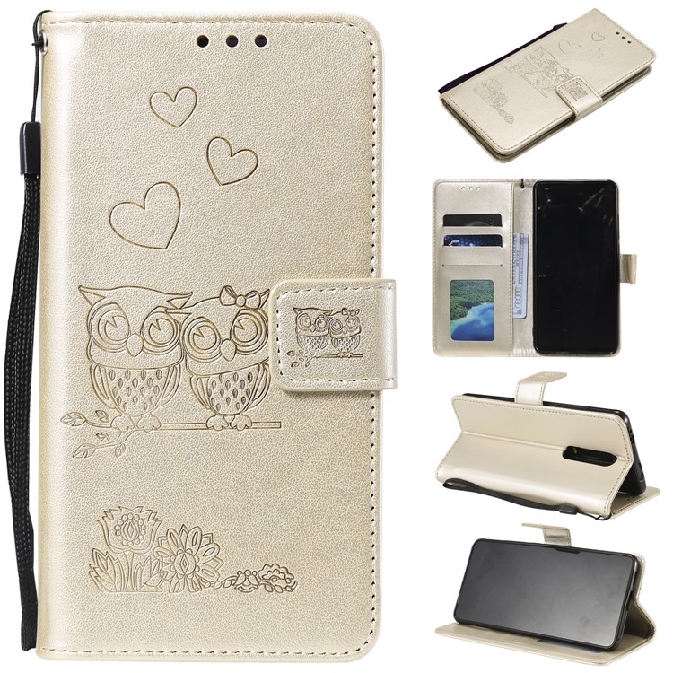Imprint Heart Owl Leather Wallet Case for Xiaomi Redmi K20 / Mi 9T / Redmi K20 Pro / Mi 9T Pro - Gold-1