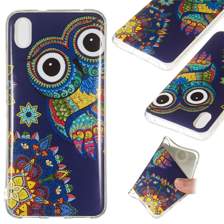 IMD Patterned Luminous TPU Back Phone Shell Case for Xiaomi Redmi 7A - Colorized Owl-1