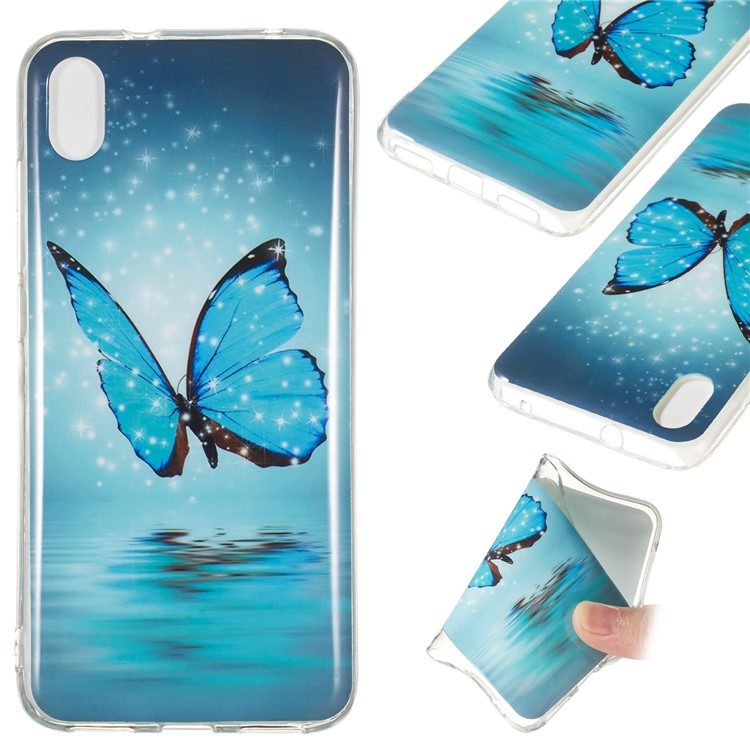 IMD Patterned Luminous TPU Back Phone Shell Case for Xiaomi Redmi 7A - Blue Butterfly-1