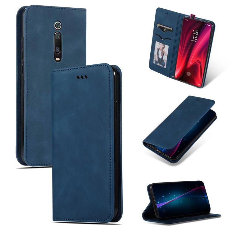 Auto-absorbed Business Style PU Leather Stand Phone Case with Card Slots for Xiaomi Redmi K20 / K20 Pro / Mi 9T / Mi 9T Pro - Blue-1