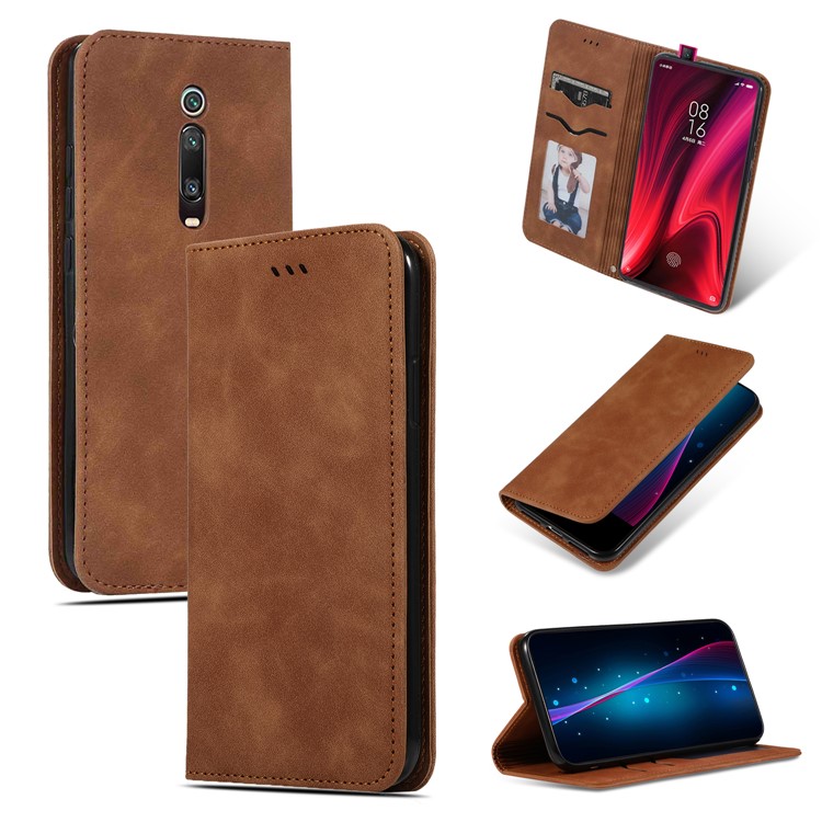 Auto-absorbed Business Style PU Leather Stand Phone Case with Card Slots for Xiaomi Redmi K20 / K20 Pro / Mi 9T / Mi 9T Pro - Brown-1