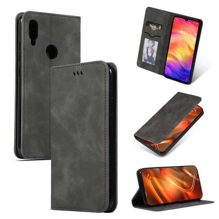 Auto-absorbed Business Style PU Leather Stand Phone Case with Card Slots for Xiaomi Redmi Note 7 / Note 7 Pro (India) - Black-1