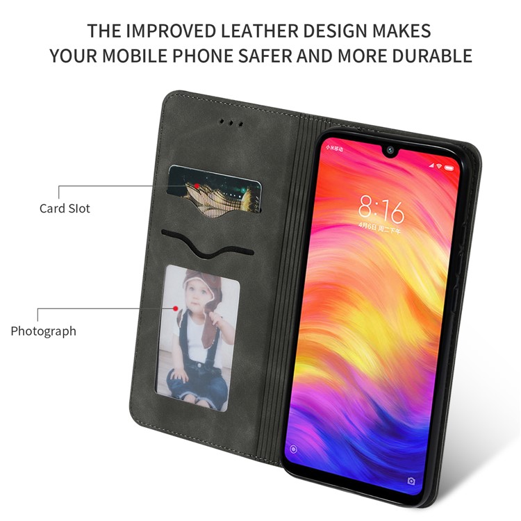 Auto-absorbed Business Style PU Leather Stand Phone Case with Card Slots for Xiaomi Redmi Note 7 / Note 7 Pro (India) - Black-2