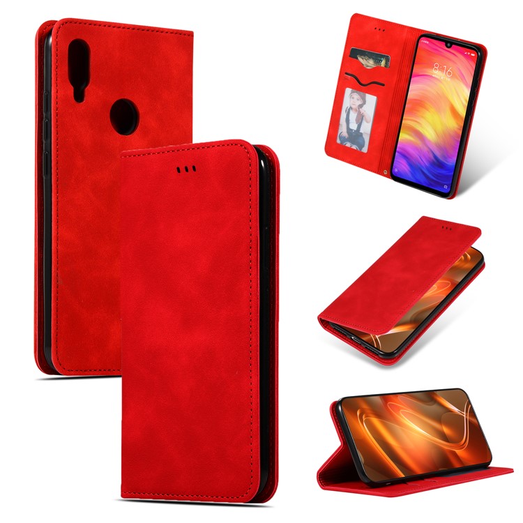 Auto-absorbed Business Style PU Leather Stand Phone Case with Card Slots for Xiaomi Redmi Note 7 / Note 7 Pro (India) - Red-1