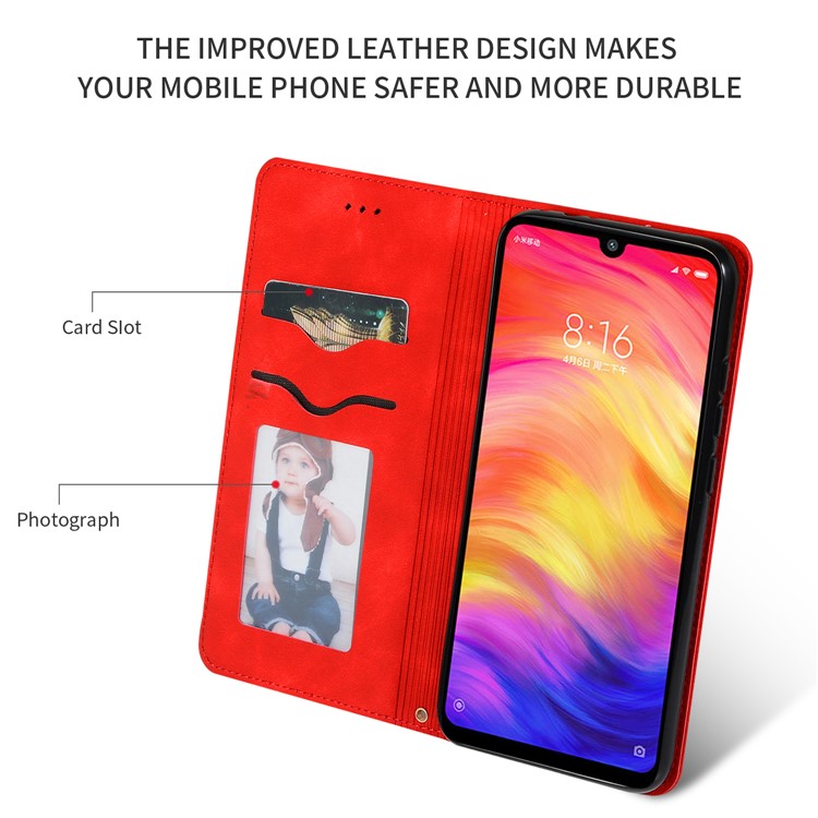 Auto-absorbed Business Style PU Leather Stand Phone Case with Card Slots for Xiaomi Redmi Note 7 / Note 7 Pro (India) - Red-2