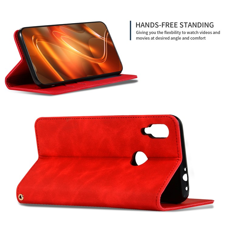 Auto-absorbed Business Style PU Leather Stand Phone Case with Card Slots for Xiaomi Redmi Note 7 / Note 7 Pro (India) - Red-4