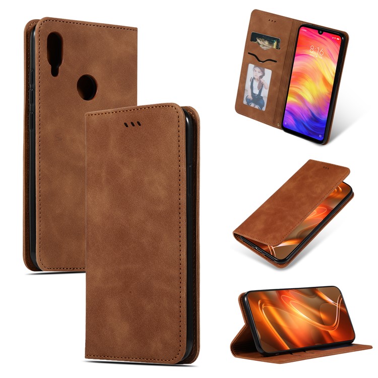 Auto-absorbed Business Style PU Leather Stand Phone Case with Card Slots for Xiaomi Redmi Note 7 / Note 7 Pro (India) - Brown-1