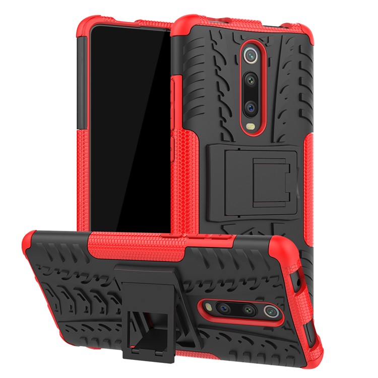 Reifenmuster PC TPU Hybrid Back Case Mit Kickstand Für Xiaomi Redmi K20/mi 9T/K20 Pro/Mi 9 Pro - Rot