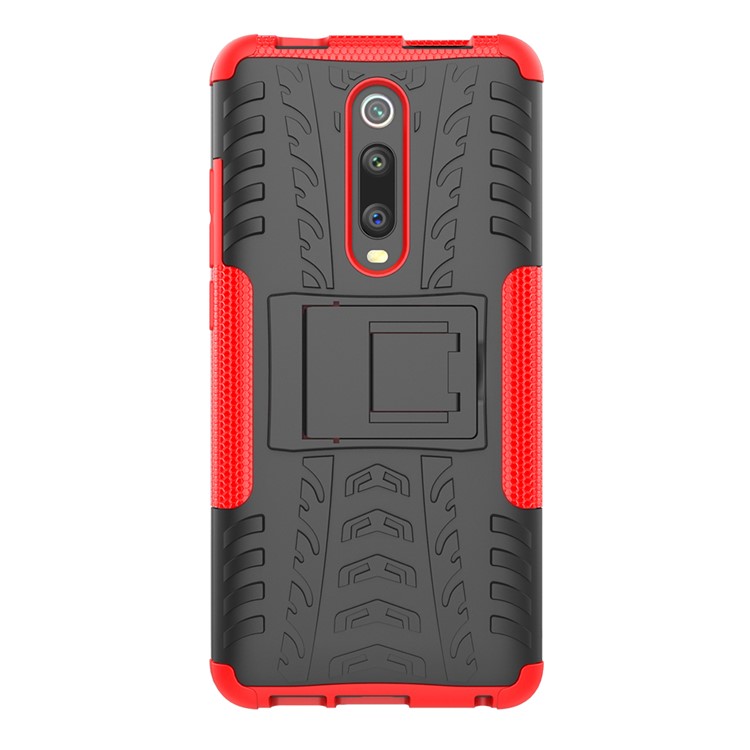 Tyre Pattern PC TPU Hybrid Back Case with Kickstand for Xiaomi Redmi K20/Mi 9T/K20 Pro/Mi 9 Pro - Red-3