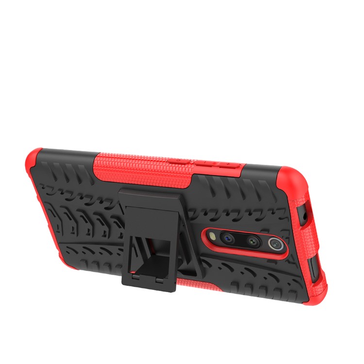 Tyre Pattern PC TPU Hybrid Back Case with Kickstand for Xiaomi Redmi K20/Mi 9T/K20 Pro/Mi 9 Pro - Red-5