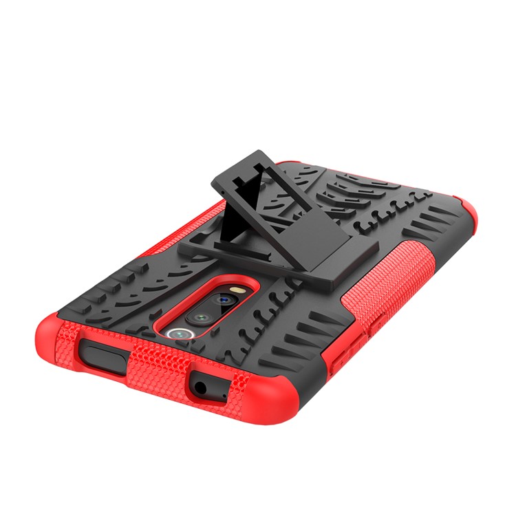 Tyre Pattern PC TPU Hybrid Back Case with Kickstand for Xiaomi Redmi K20/Mi 9T/K20 Pro/Mi 9 Pro - Red-7