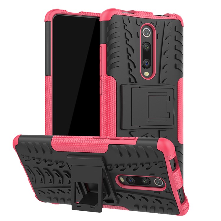 Tyre Pattern PC TPU Hybrid Back Case with Kickstand for Xiaomi Redmi K20/Mi 9T/K20 Pro/Mi 9 Pro - Rose-1