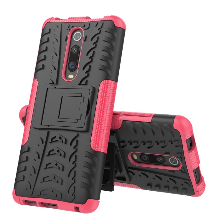 Path de Neumáticos PC TPU Hybrid Back Case Con Kickstand Para Xiaomi Redmi K20/mi 9T/K20 Pro/Mi 9 Pro - Rosa-2