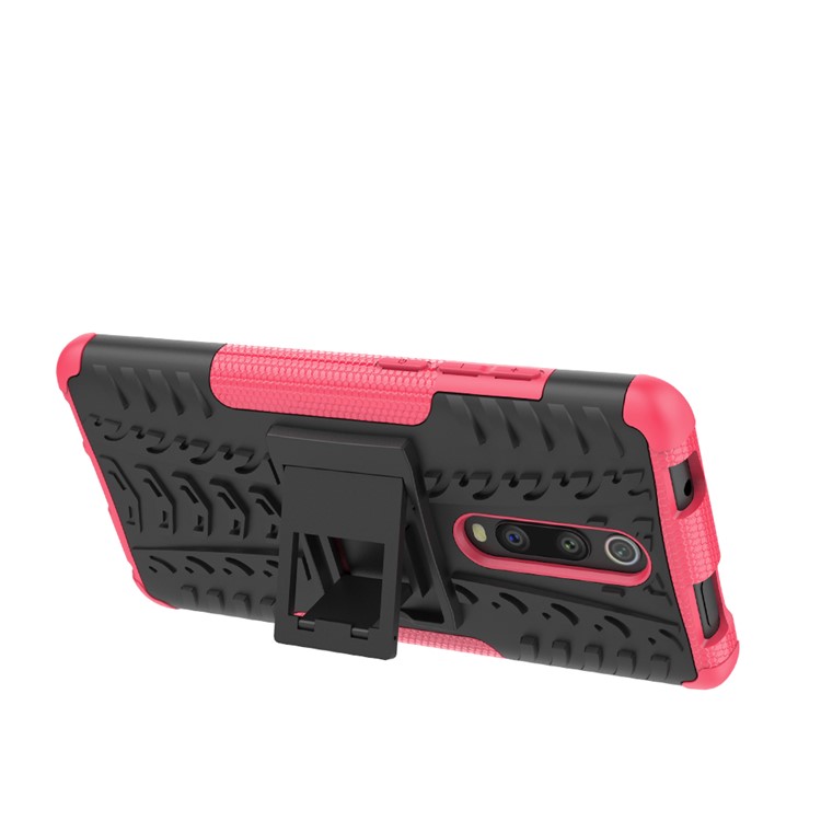 Path de Neumáticos PC TPU Hybrid Back Case Con Kickstand Para Xiaomi Redmi K20/mi 9T/K20 Pro/Mi 9 Pro - Rosa-5