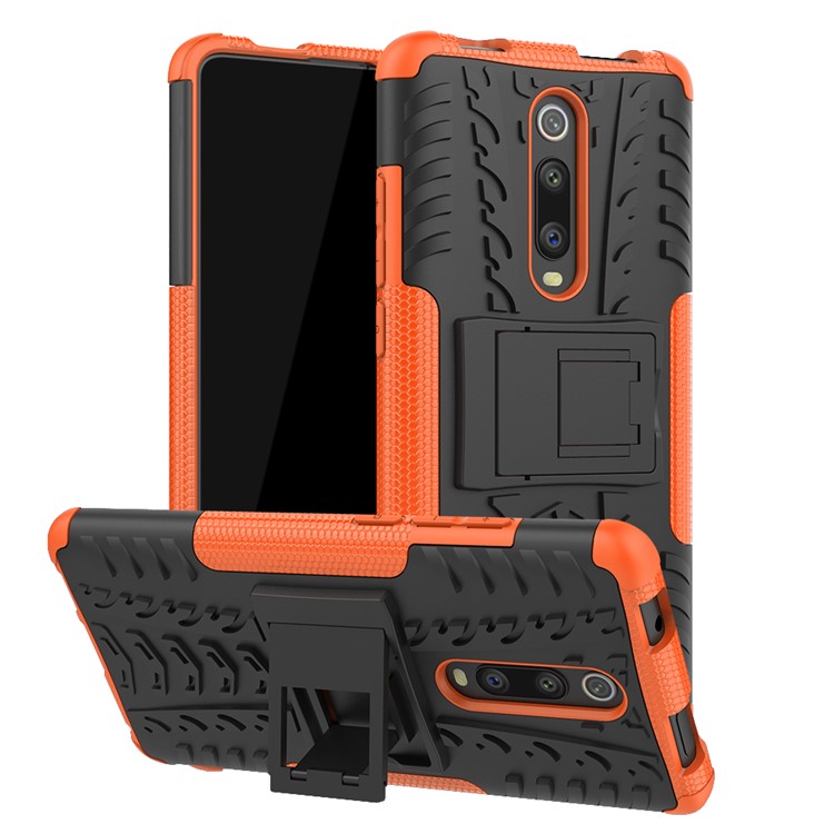 Tyre Pattern PC TPU Hybrid Back Case with Kickstand for Xiaomi Redmi K20/Mi 9T/K20 Pro/Mi 9 Pro - Orange-1