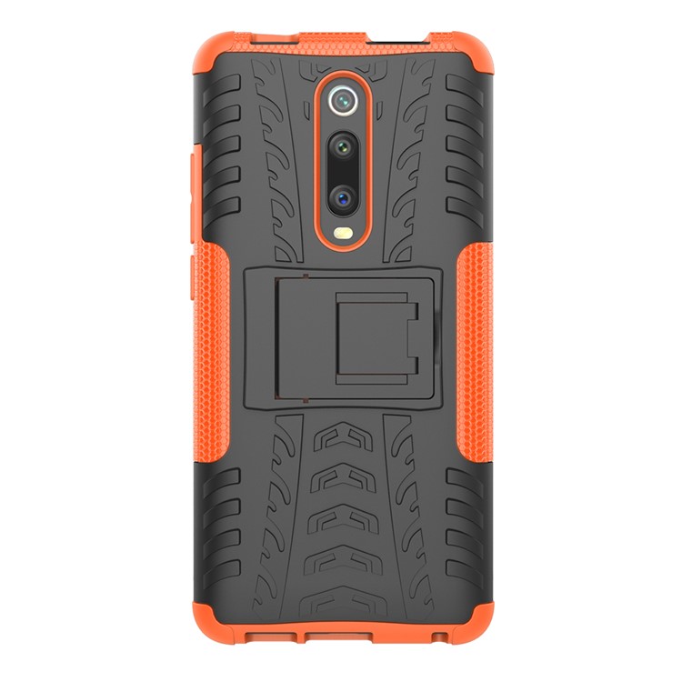 Tyre Pattern PC TPU Hybrid Back Case with Kickstand for Xiaomi Redmi K20/Mi 9T/K20 Pro/Mi 9 Pro - Orange-3