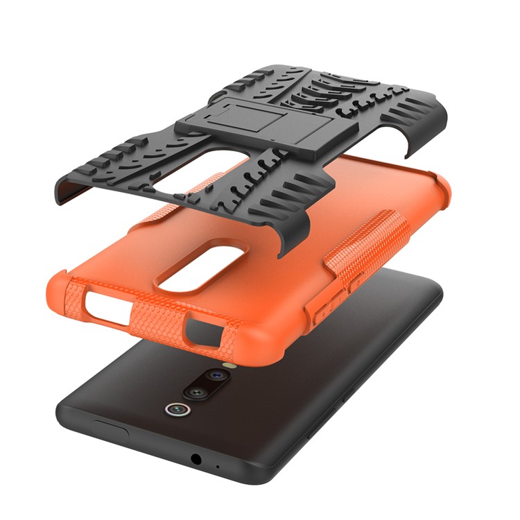 Tyre Pattern PC TPU Hybrid Back Case with Kickstand for Xiaomi Redmi K20/Mi 9T/K20 Pro/Mi 9 Pro - Orange-6