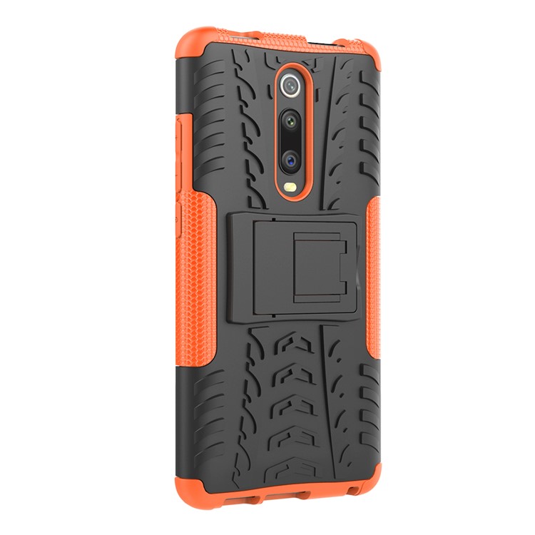 Tyre Pattern PC TPU Hybrid Back Case with Kickstand for Xiaomi Redmi K20/Mi 9T/K20 Pro/Mi 9 Pro - Orange-8