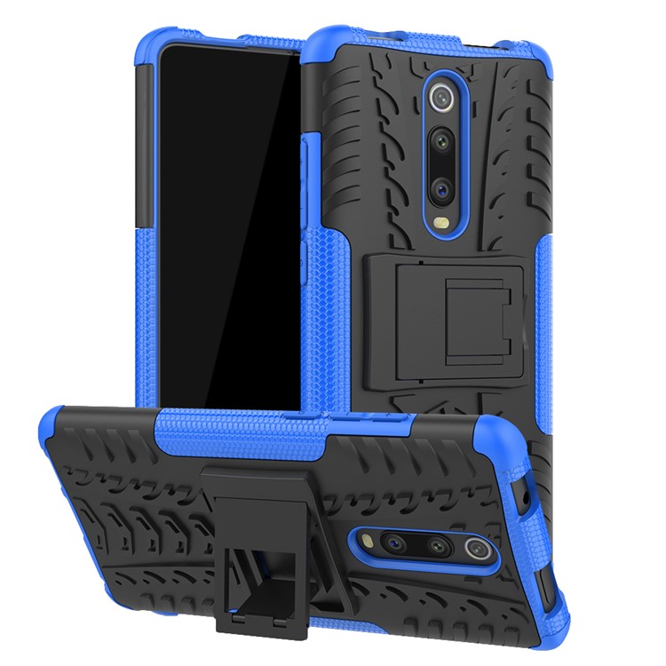 Tyre Pattern PC TPU Hybrid Back Case with Kickstand for Xiaomi Redmi K20/Mi 9T/K20 Pro/Mi 9 Pro - Blue-1