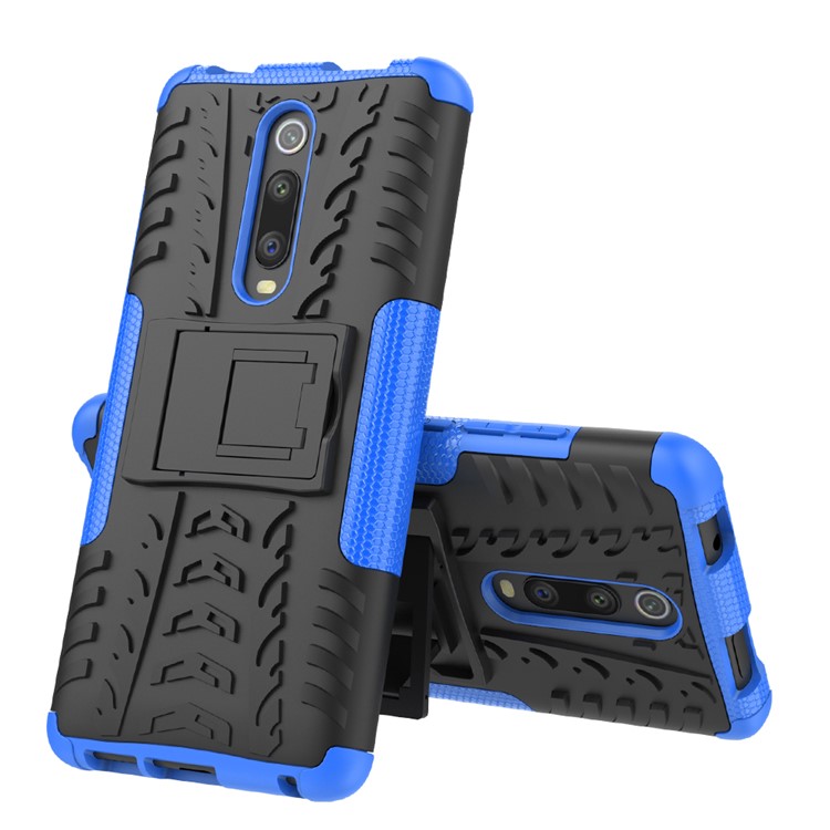Tyre Pattern PC TPU Hybrid Back Case with Kickstand for Xiaomi Redmi K20/Mi 9T/K20 Pro/Mi 9 Pro - Blue-2