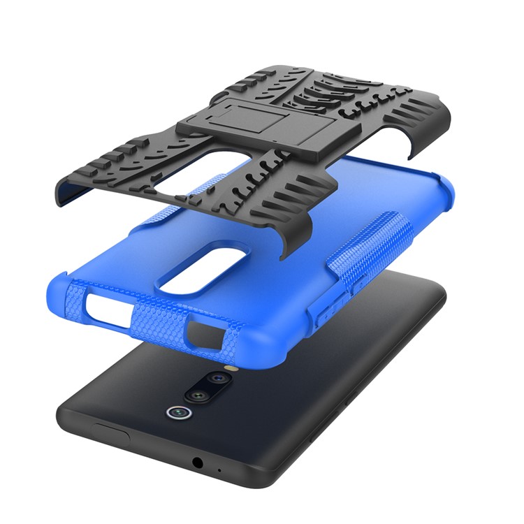 Tyre Pattern PC TPU Hybrid Back Case with Kickstand for Xiaomi Redmi K20/Mi 9T/K20 Pro/Mi 9 Pro - Blue-6