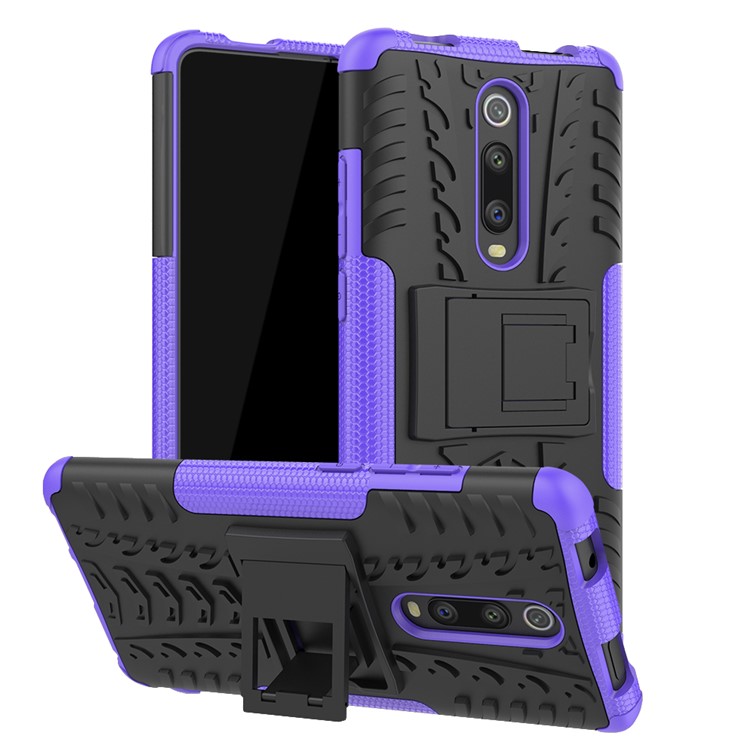 Tyre Pattern PC TPU Hybrid Back Case with Kickstand for Xiaomi Redmi K20/Mi 9T/K20 Pro/Mi 9 Pro - Purple-1
