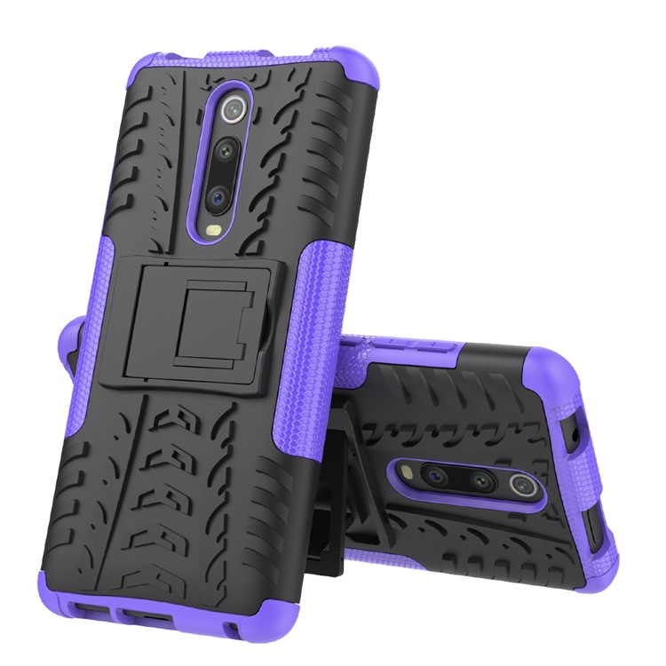 Tyre Pattern PC TPU Hybrid Back Case with Kickstand for Xiaomi Redmi K20/Mi 9T/K20 Pro/Mi 9 Pro - Purple-2