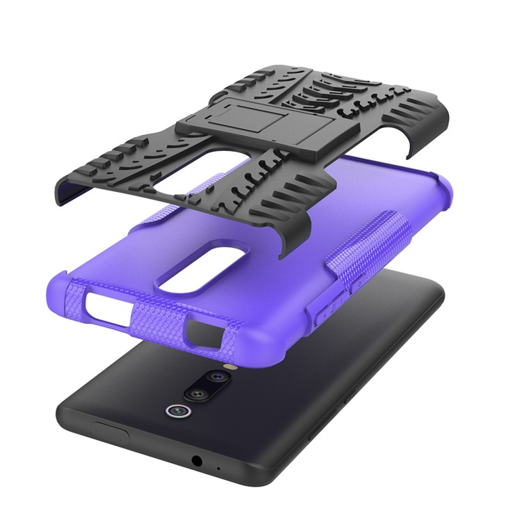 Tyre Pattern PC TPU Hybrid Back Case with Kickstand for Xiaomi Redmi K20/Mi 9T/K20 Pro/Mi 9 Pro - Purple-6