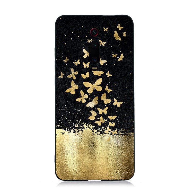 copertura In TPU Per Stampa Di Stile In Rilievo Per Xiaomi Redmi K20 / Mi 9T / K20 Pro / Mi 9T Pro - Nero / Farfalle D'oro-1