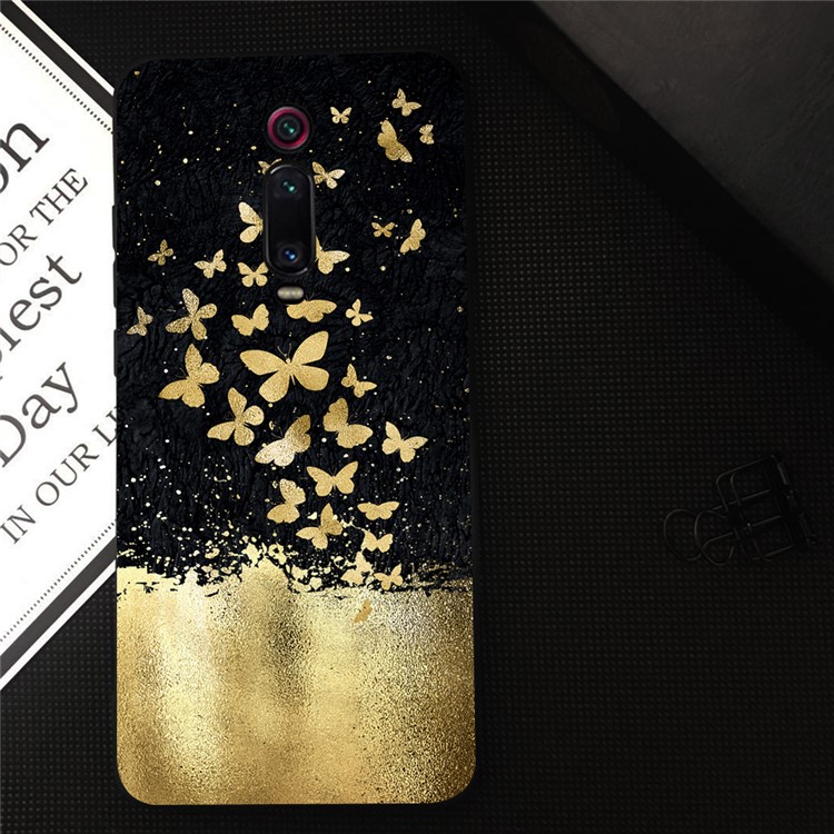 copertura In TPU Per Stampa Di Stile In Rilievo Per Xiaomi Redmi K20 / Mi 9T / K20 Pro / Mi 9T Pro - Nero / Farfalle D'oro-2