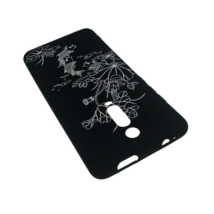 Embossment Style Printing TPU Phone Cover for Xiaomi Redmi K20 / Mi 9T / K20 Pro / Mi 9T Pro - Black / Lotus and Fish-3