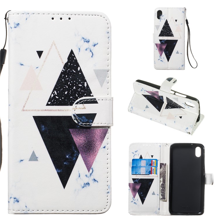 Pattern Printing Leather Wallet Stand Phone Case Cover for Xiaomi Redmi 7A - Triangle-1