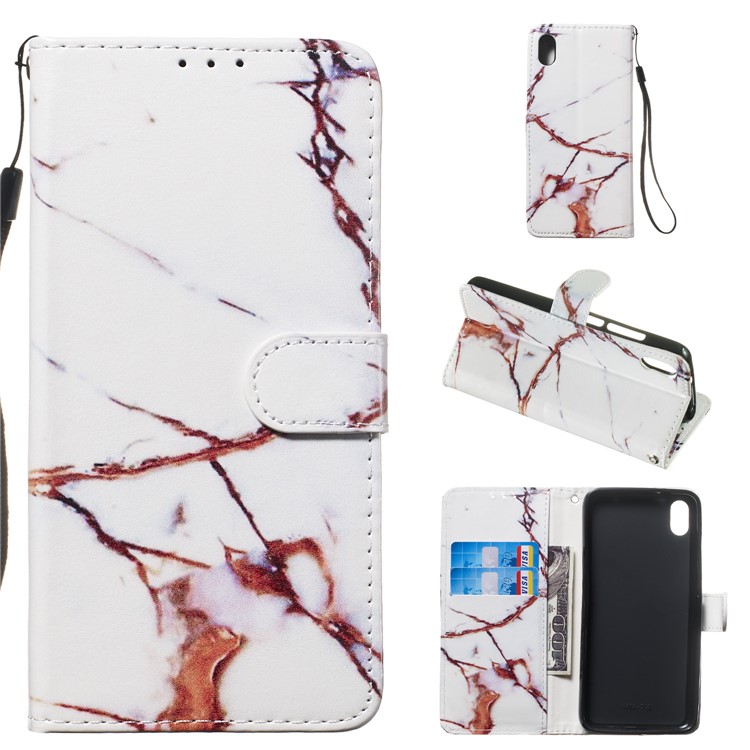 Pattern Printing Leather Wallet Stand Phone Case Cover for Xiaomi Redmi 7A - Brown Marbling-1