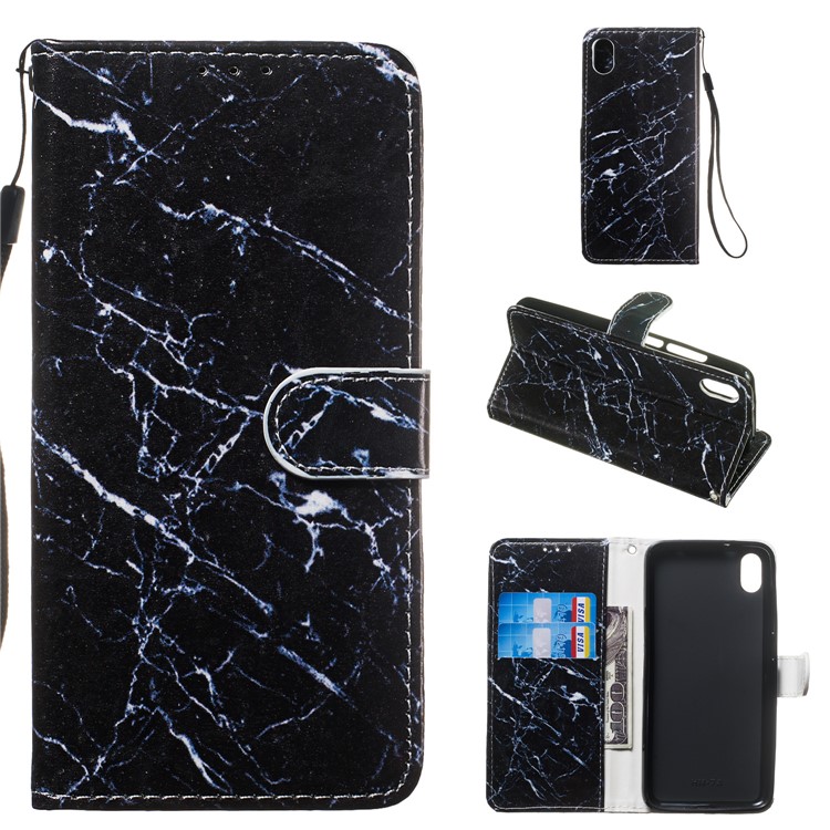 Pattern Printing Leather Wallet Stand Phone Case Cover for Xiaomi Redmi 7A - Blue Marbling-1