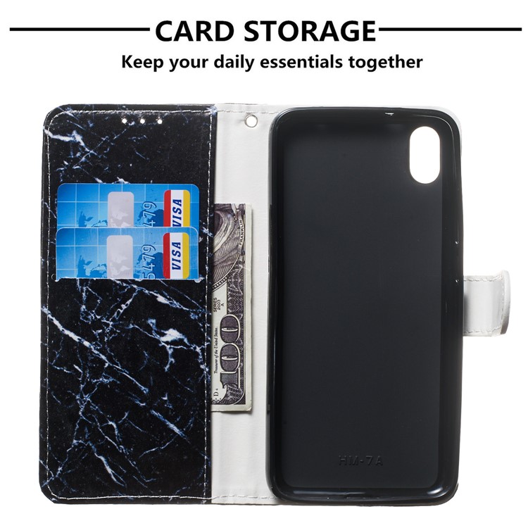 Pattern Printing Leather Wallet Stand Phone Case Cover for Xiaomi Redmi 7A - Blue Marbling-8