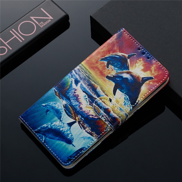 Pattern Printing Leather Wallet Stand Phone Case Cover for Xiaomi Redmi 7A - Dolphin-5