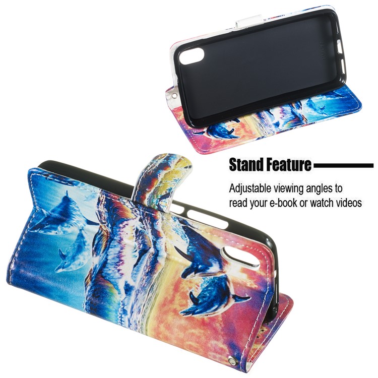 Pattern Printing Leather Wallet Stand Phone Case Cover for Xiaomi Redmi 7A - Dolphin-6