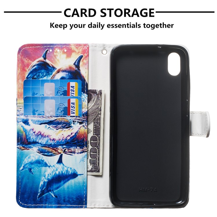 Pattern Printing Leather Wallet Stand Phone Case Cover for Xiaomi Redmi 7A - Dolphin-8