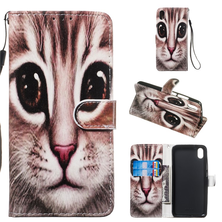 Pattern Printing Leather Wallet Stand Phone Case Cover for Xiaomi Redmi 7A - Cat Face-1