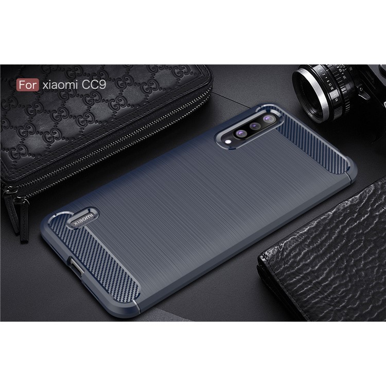 Custodia Per Cellulare Con Rivestimento In TPU Spazzolato In Fibra Di Carbonio Per Xiaomi Mi CC9 - Blu Scuro-2