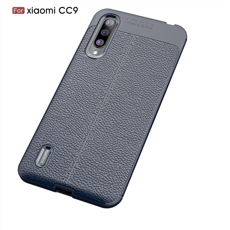 copertura Litchi Per TPU Phone copertura Per Xiaomi Mi CC9 - Blu Scuro-2