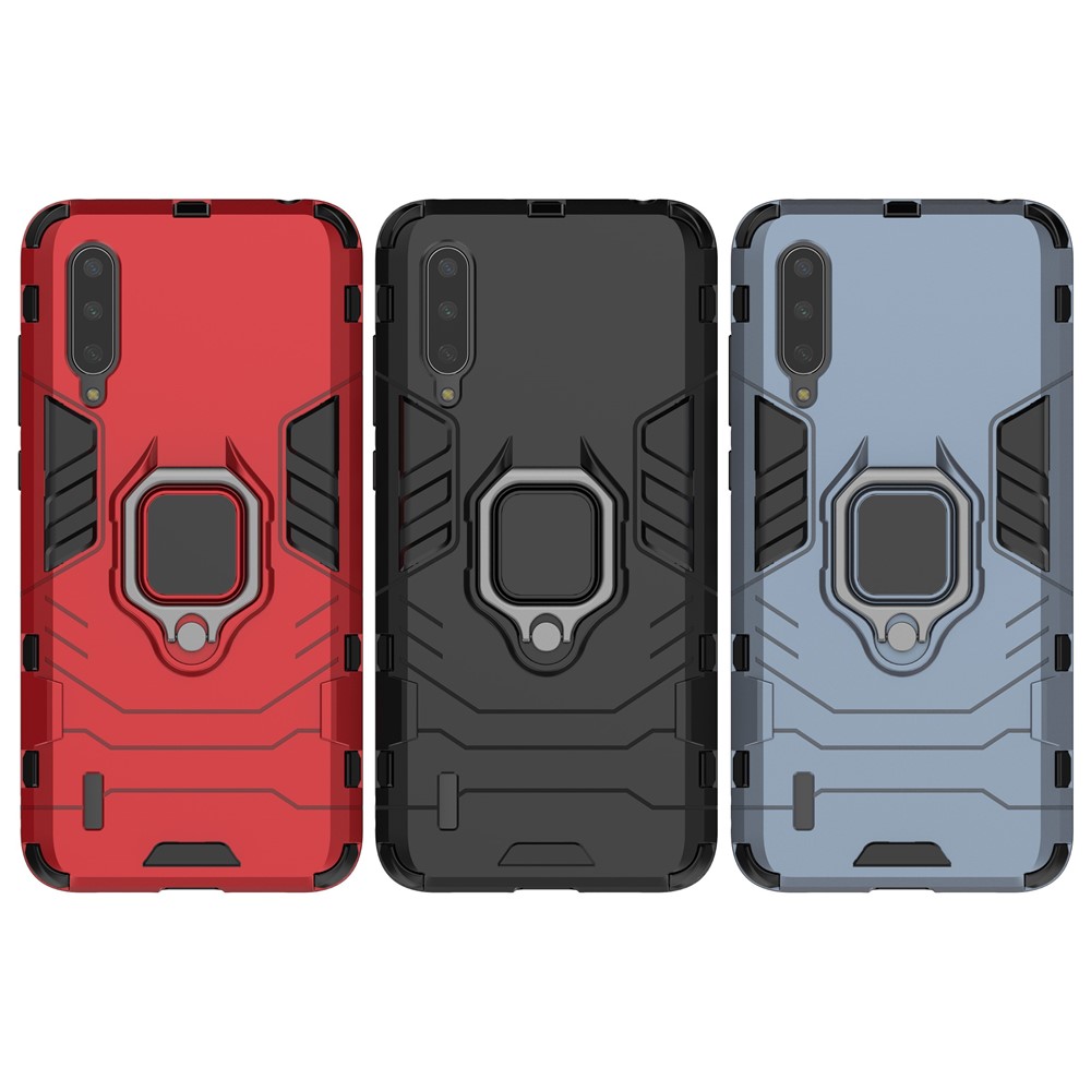 Cool Guard Ringhalter Kickstand Plastik TPU Combo -hülle Für Xiaomi Mi 9 Lite/ Mi CC9/ mi CC9 Meitu Edition - Schwarz