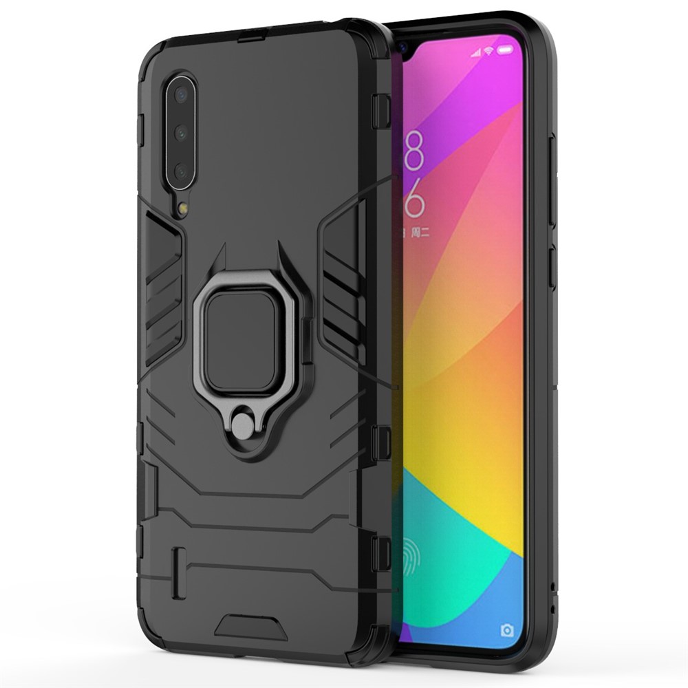 Cool Guard Ring Holder Kickstand Plastic TPU Combo Case Para Xiaomi Mi 9 Lite/ Mi CC9/ mi CC9 Meitu Edição - Preto-2