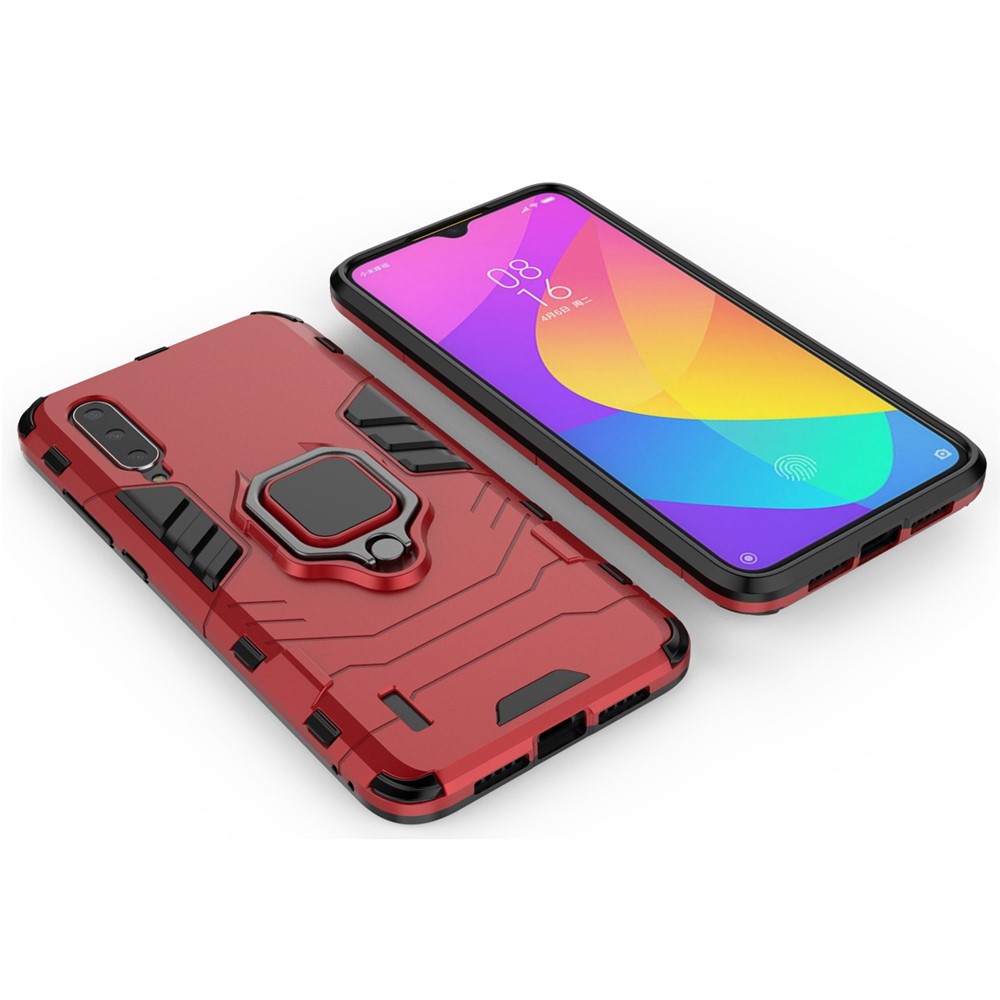 Cool Guard Ring Holder Kickstand Plastic TPU Combo Case for Xiaomi Mi 9 Lite/ Mi CC9/ Mi CC9 Meitu Edition - Red-3